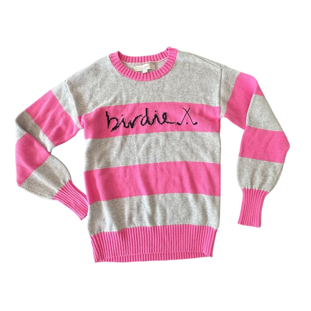 Ann Taylor‎ Birdie Golf Club Sweater pink gray stripe XS crew neck